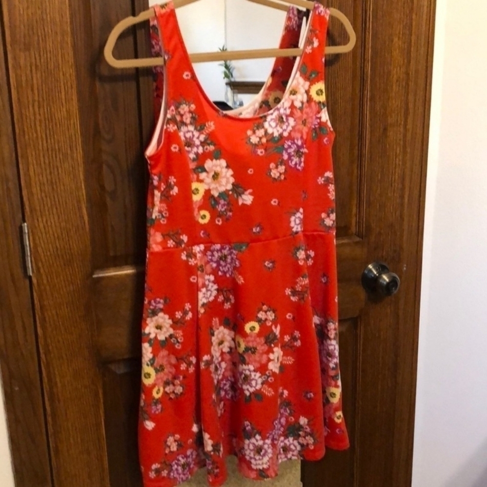 NWT H&M Divided Sleeveless Red Floral Sun Dress Scoop Neck Women’s Size 6 New